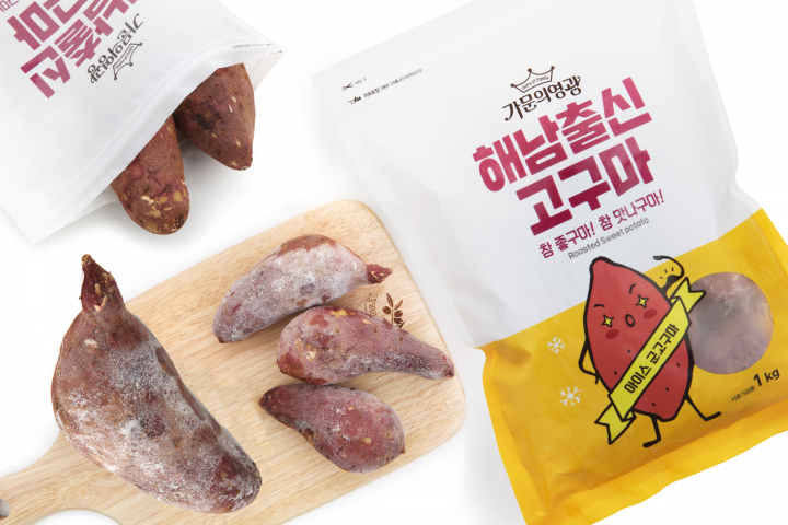  아이스군고구마 1kg: 기존 150g 아이스군고구마를 1kg 포장지에 담아 보관이 용이하게 섭취할 수 있는 제품 (100% 해남 고구마)